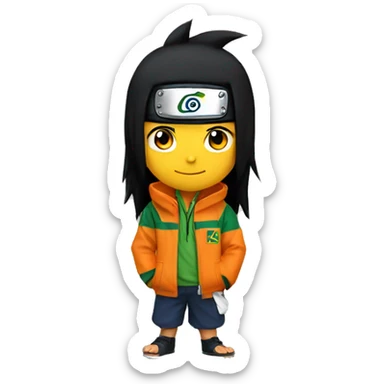 Naruto character with the brazil flag, black hair, orange jacket and smiling sticker