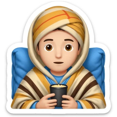 a guy wearing blanket on his head to watch a movie late night sticker