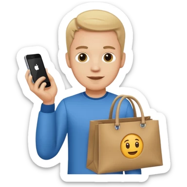 a white guy with branded bags sticker