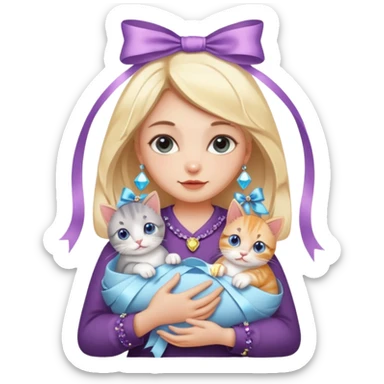 woman holding baby cats with ribbons and crystals sticker
