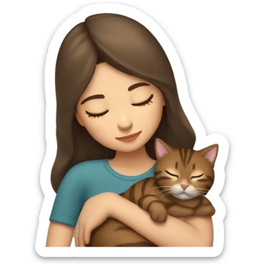 brunette girl sleeping with brown tabby cat  sticker