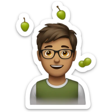 Young brown short haired men with glasses throwing grape sticker