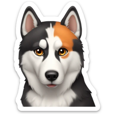 husky brown with a cat with 3 dot orange black and white sticker
