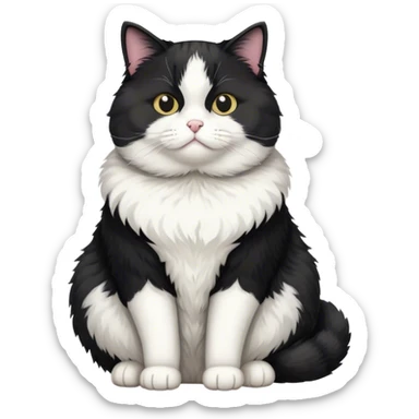 Overweight Tuxedo cat sitting like a human sticker