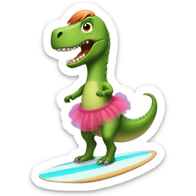 Make a dinosaur on a surf board with a tutu  sticker