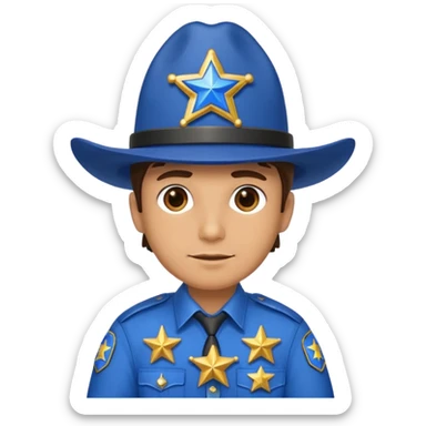 Sheriff with shiny blue star badge and blue hat sticker