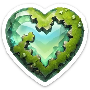 mossy heart shaped natural opalescent crystal rock sticker