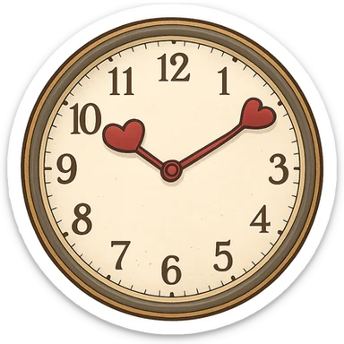 romantic clock with heart-shaped hands, no background sticker