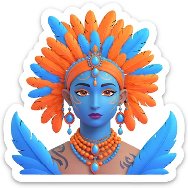blue avatar emoji, detailed blue skin, facial tattoos, feathers, and jewelry, matching the reference style sticker