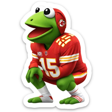 A Kermit frog in a chiefs jersey with number 15 sticker