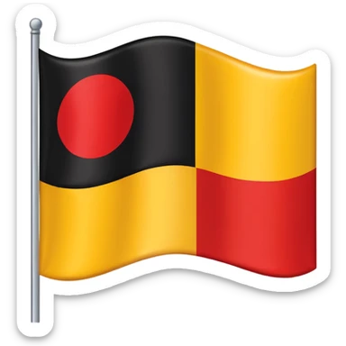 a rectangular flag with the top half solid black and the bottom half solid red with a medium-sized yellow circle in the middle overlapping both colours sticker