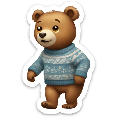 Bear walking on all fours WITH cute sweater on sticker