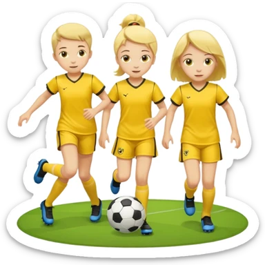 kids play soccer in yellow dress, yellow shrits, yellgow socks sticker