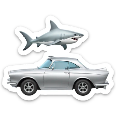 Shark driving a silver car sticker