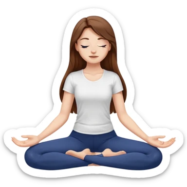 Brown long haired white girl with closed eyes in dark blue leggings and a white t-shirt sits on the splits sticker