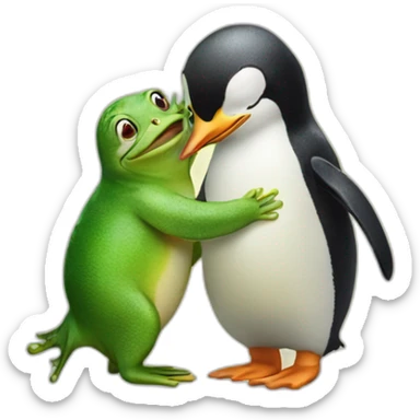 Penguin and a frog hugging sticker