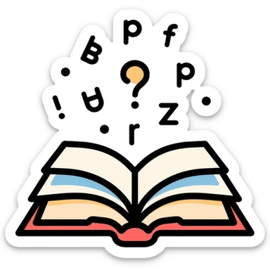 Literacy app icon with open book and alphabet letters floating above it sticker