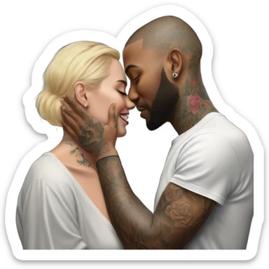 intimate moment between lovers, photo Realistic Couple with tattoos  sticker