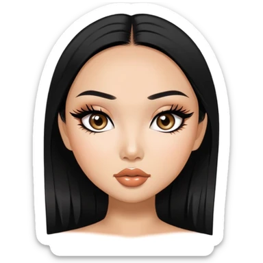 Vietnamese asian beauty, pretty bratz baddie, black eyeliner, black hair sticker