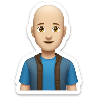 white young man bald brown yes blue t0shirt sticker