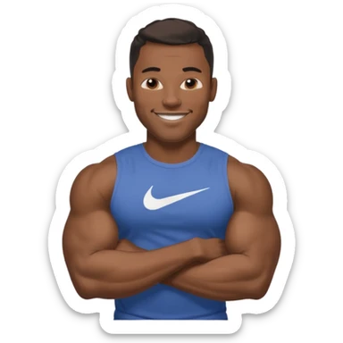 Jock black man smiling very huge big biceps wearing “Nike” t shirt, handsome face sticker