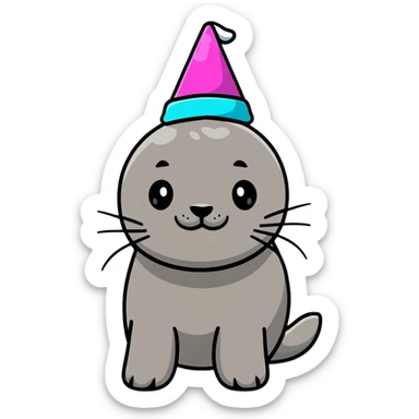 A cute seal wearing a colorful party hat, similar to a sustainable fuel plant logo sticker