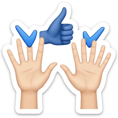 two raised hands in celebration with dark blue checkmark between  sticker
