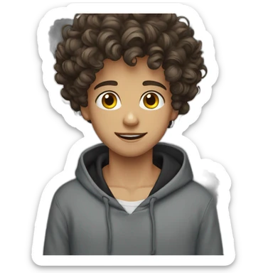 young guy curly hair blue eyes black hoodie sticker