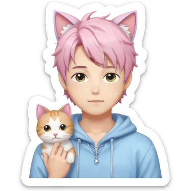 Shiny Blushing Cute Kawaii Handsome Shota Anime Man with Cat Ears Trending Style Cottagecore Pastelcore  sticker