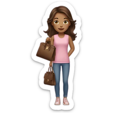 girl with brunette hair holding a birkin bag sticker