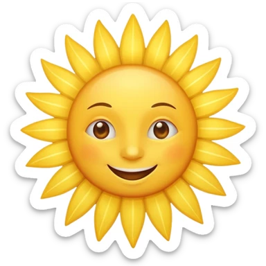 bright sun with rays, cheerful face, daylight emoji, classic emoji style, no text sticker