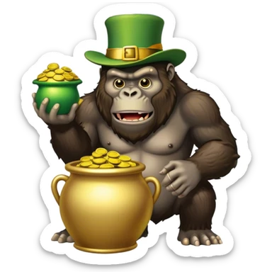 king kong lephechaun hat with a raimbow pot of gold sticker