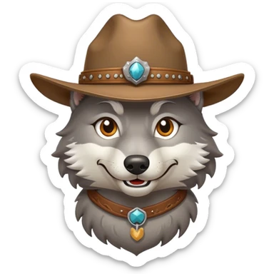 Smirking wolf wearing a cowboy hat sticker
