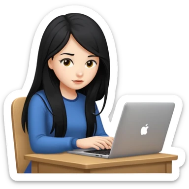 girl with long black hair typing on a laptop sticker