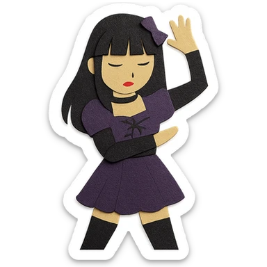 K-pop inspired gothic girl, paper craft style, layered paper textures, gothic dress, K-pop performance pose sticker