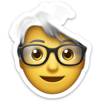 um rapaz branco, de óculos quadrado e de cabelo preto liso sorrindo sticker