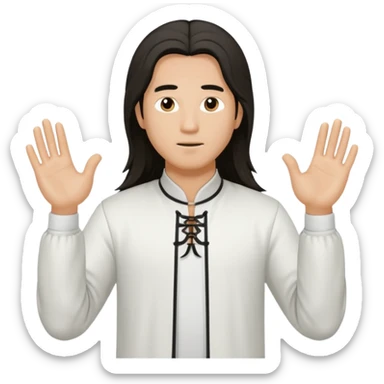 homme au cheveux long qui pratique le qi gong, habits noirs ou blancs sticker