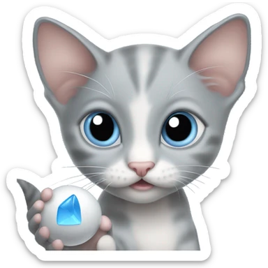 blue eyes grey kitten hunting mouse sticker