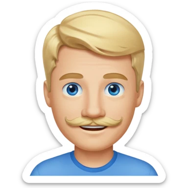 guy with blond hair, mustache, and blue eyes sticker