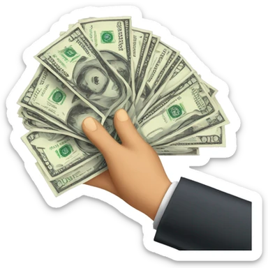 Emoji of a hand handing over 5 pieces of $100 bills fanned out sticker