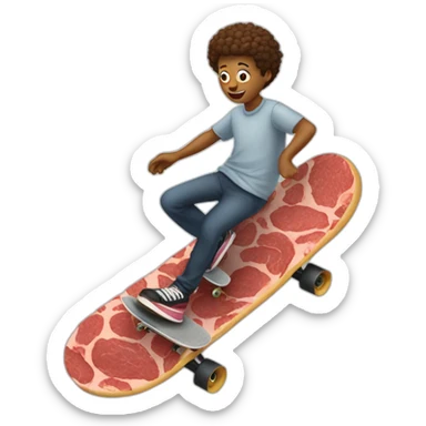 a person rides a piece of meat like a skateboard sticker