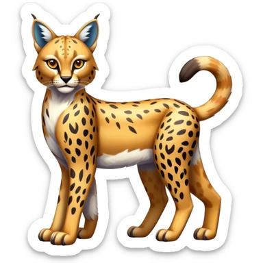 Cute cool shiny colorful bobcat-lynx-cheetah-caracal-animal-hybrid-Fakemon full body with patterns and markings sticker