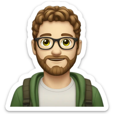 boy with green eyes with glasses brown hair brown beard pale skin sticker