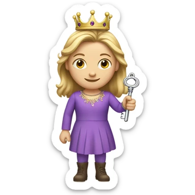 Caucasian Heidi wearing purple holding a key and wearing a crown sticker