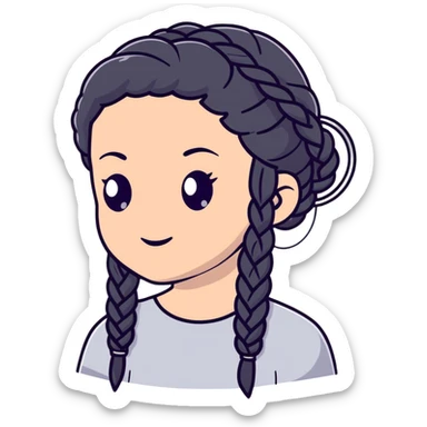 black braided hair with silver rings sticker