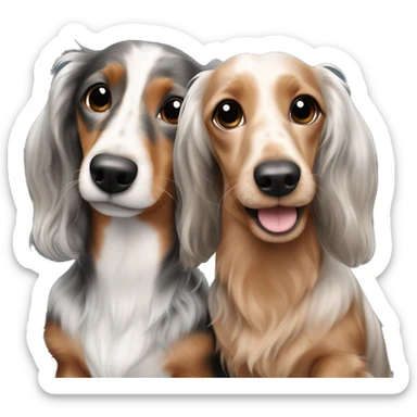 Two Tri Merle long haired Dachshunds together sticker