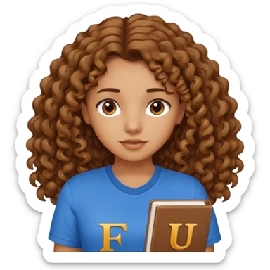 Quero uma menina moreninha com os cabelos longos e cacheados com uma blusa azul e no meio a siga FJU sticker