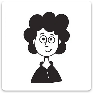 Black doodle emoji of Marguerite Yourcenar, notion style hand drawn doodle sticker