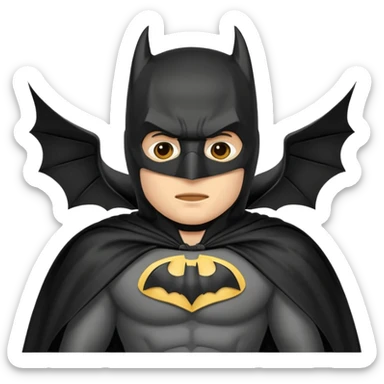 generate a batman emoji with just the face showing and part of the cloak and and wings. Shade the mask in the color #394A8E. Shade the wings in the color #EF7221. Shade the cloak in the color #61893D sticker