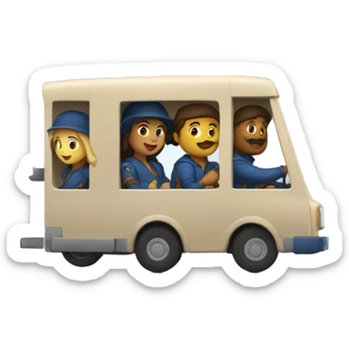 musketeers driving mail truck, 1 male & 2 females sticker